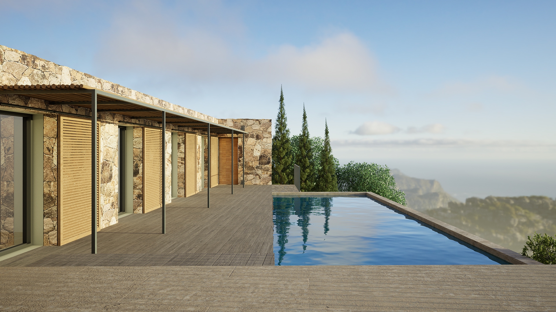 Villa en pierre moderne dans les hauteurs Corse, architecture locale